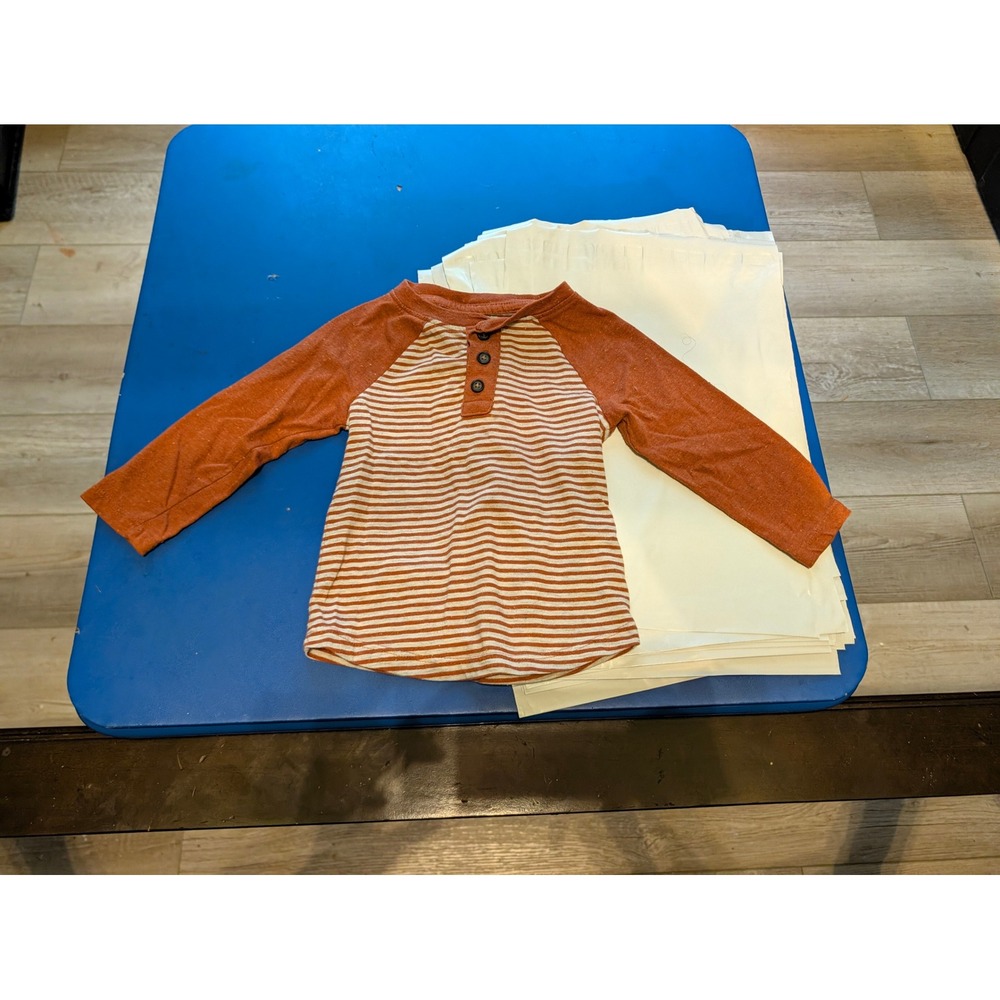 Cat & Jack Baby Boys Burnt Orange Striped Raglan Henley Shirt 18M